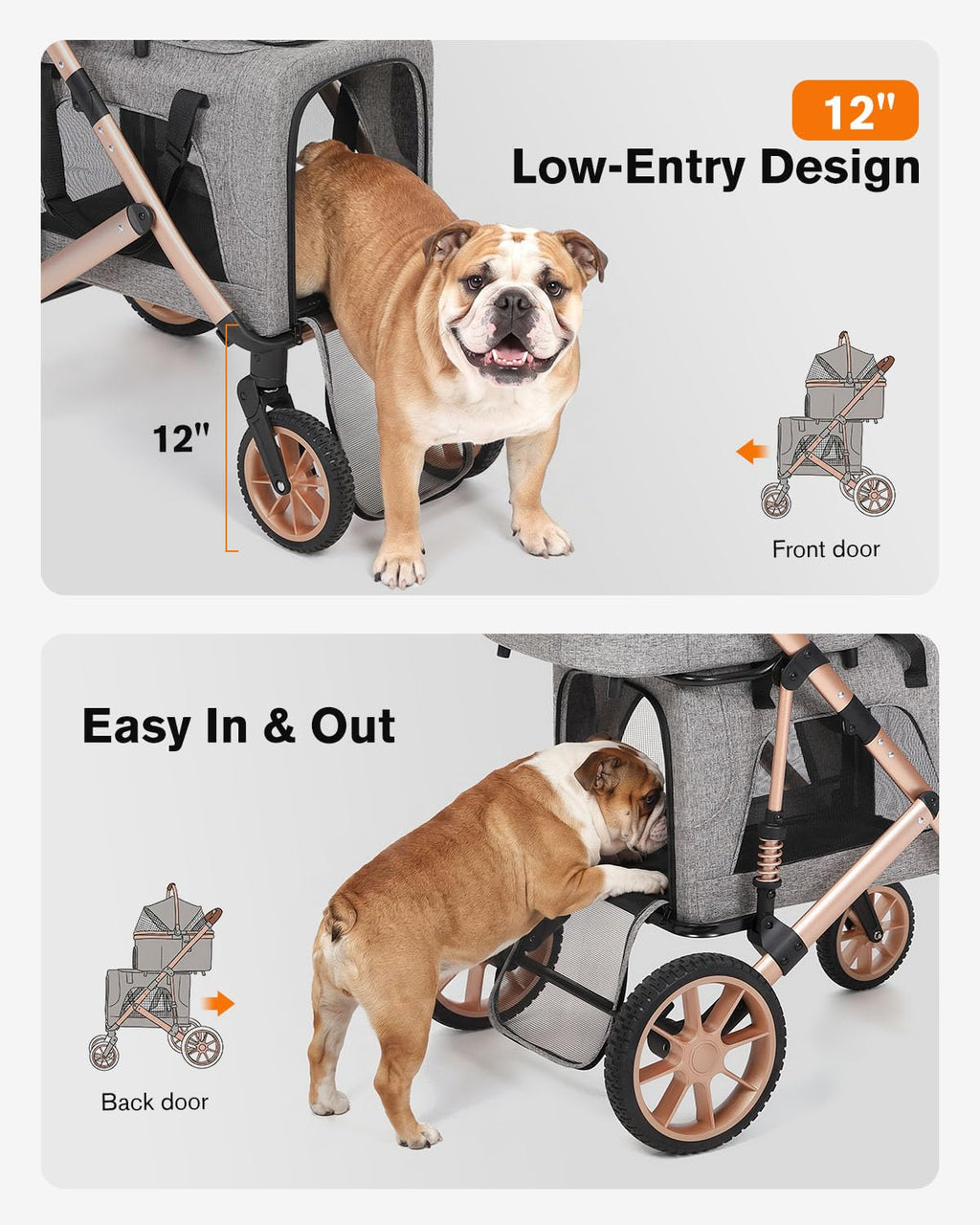 Cochecito doble para mascotas con 2 transportadores desmontables