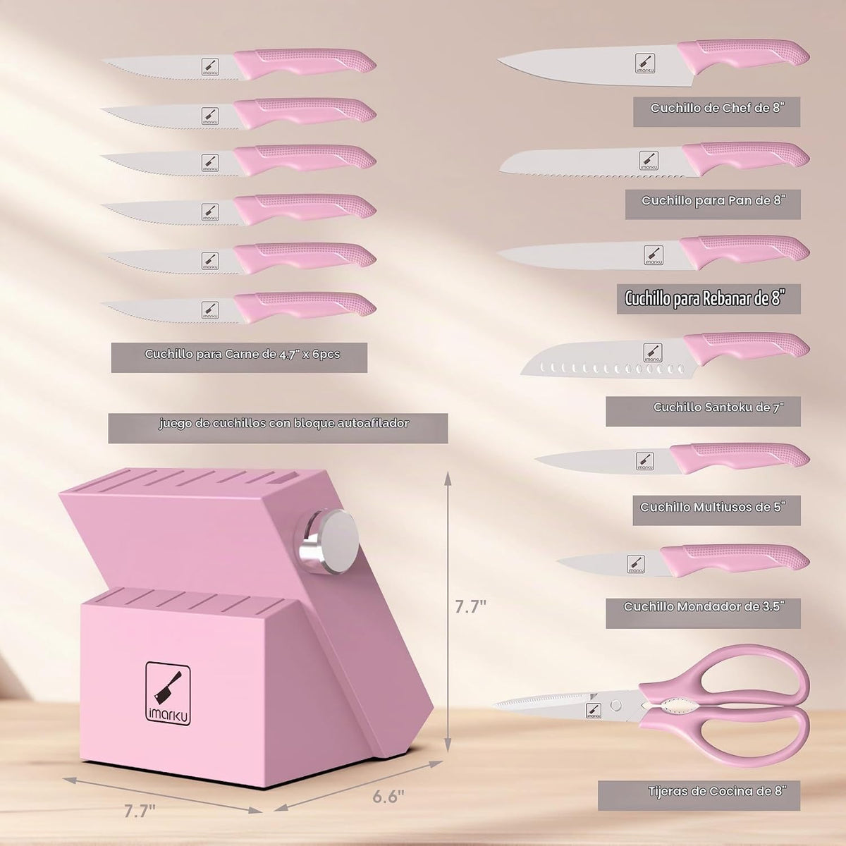 imarku Juego de cuchillos de cocina de 14 piezas, acero inoxidable de alto