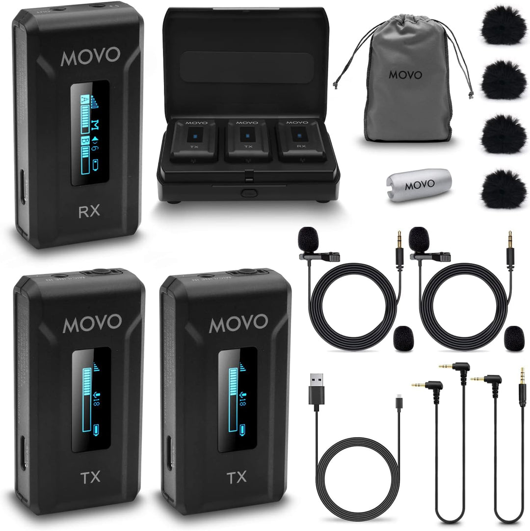 Movo WMX-2-DUO Micrófono de Cámara Inalámbrico de solapa con Estuch...