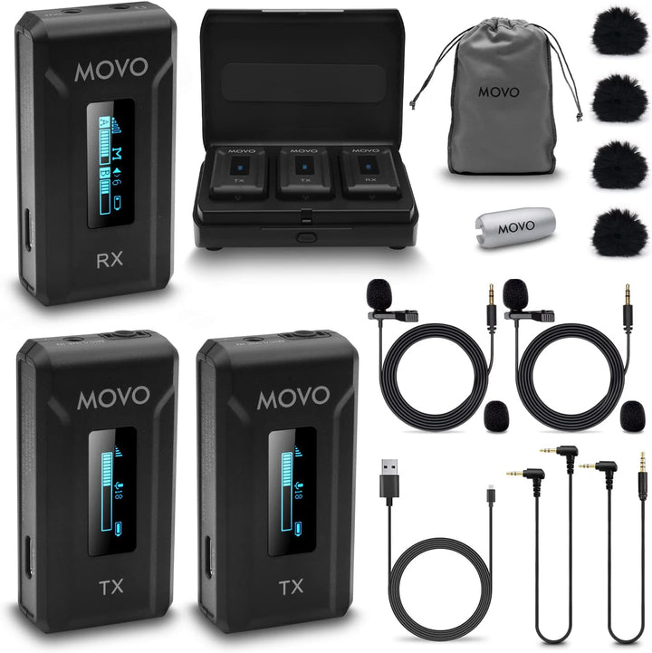 Movo WMX-2-DUO Micrófono de Cámara Inalámbrico de solapa con Estuch...
