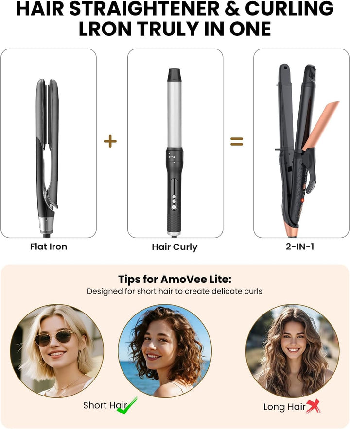 Plancha rizadora de doble voltaje 2 en 1 de 1 pulgada, (100 V ~ 240...
