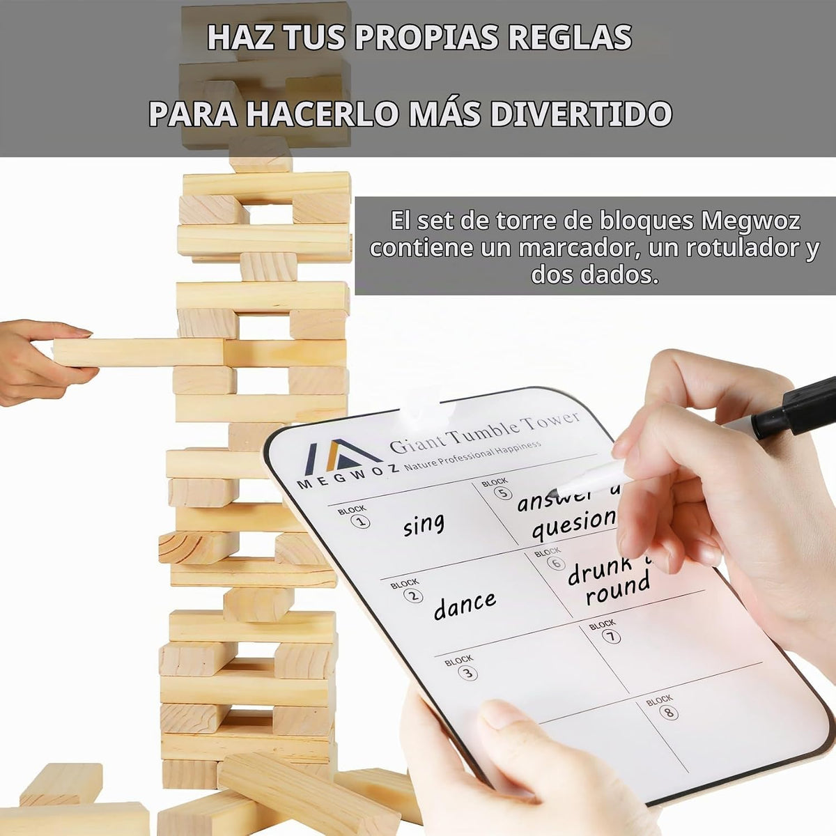 Torre de caída de tamaño M, 66 bloques de 3.5 pies, juegos para