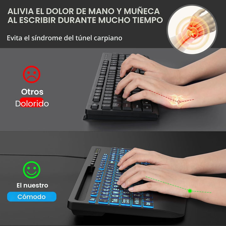 SABLUTE Teclado retroiluminado con letra grande, teclados de comput...