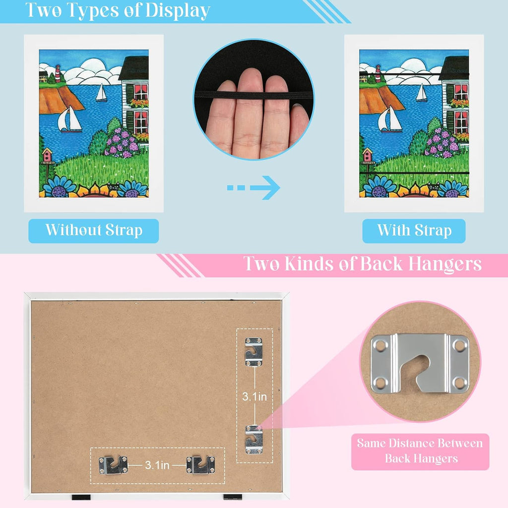 [Paquete de 2] Marcos de arte para niños, marcos de arte para niños, de 8.5 x 11 pulgadas, con apertura frontal, intercambiables, marco de almacenamiento de ilustraciones blancas para pared, con