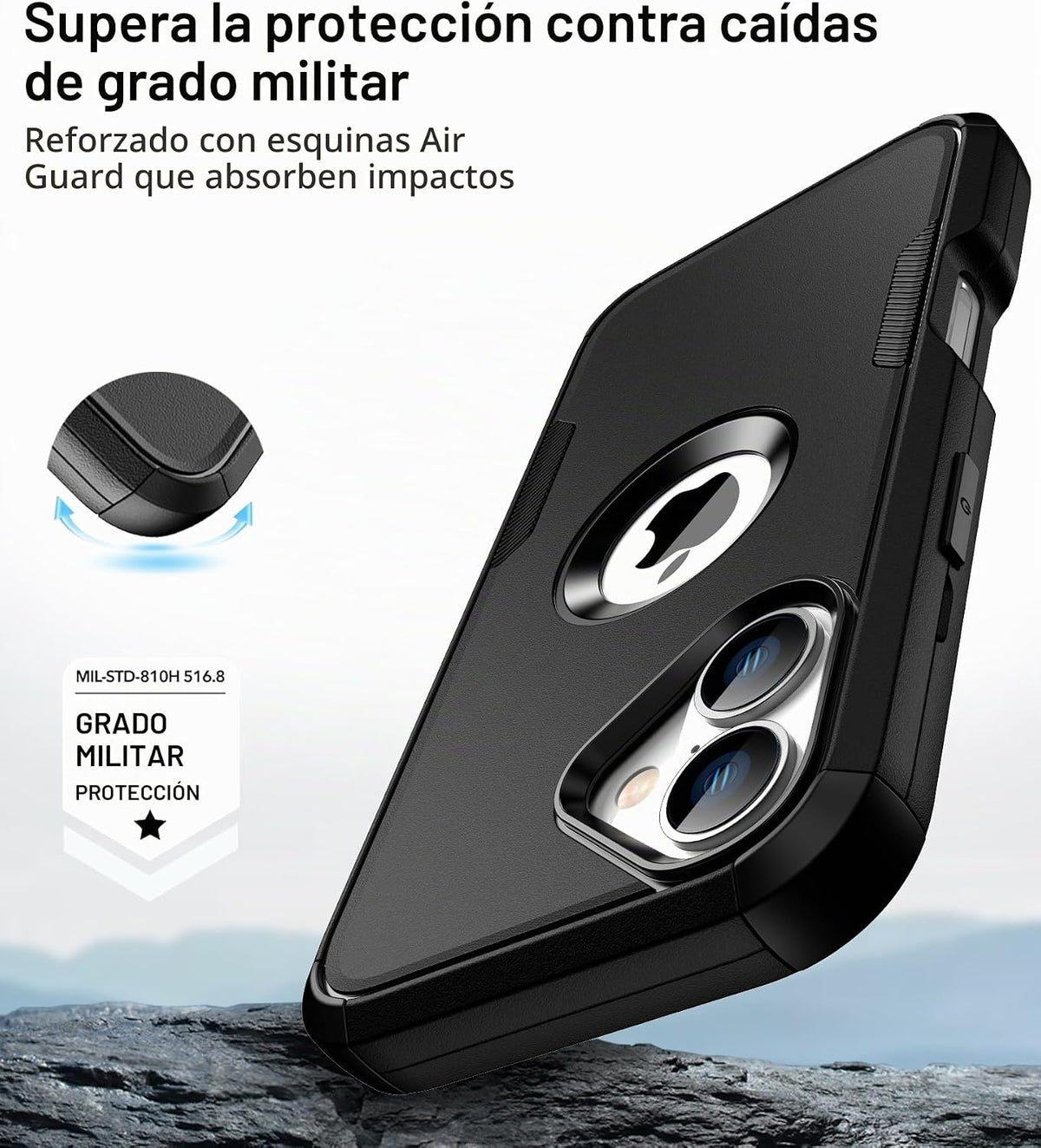 Funda para iPhone 16 con funda de clip para cinturón, 2 protectores de pantalla, protección de grado militar, anticaídas, a prueba de golpes, color negro