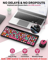 Colorido combo de teclado y mouse inalámbricos, teclas redondas, te...