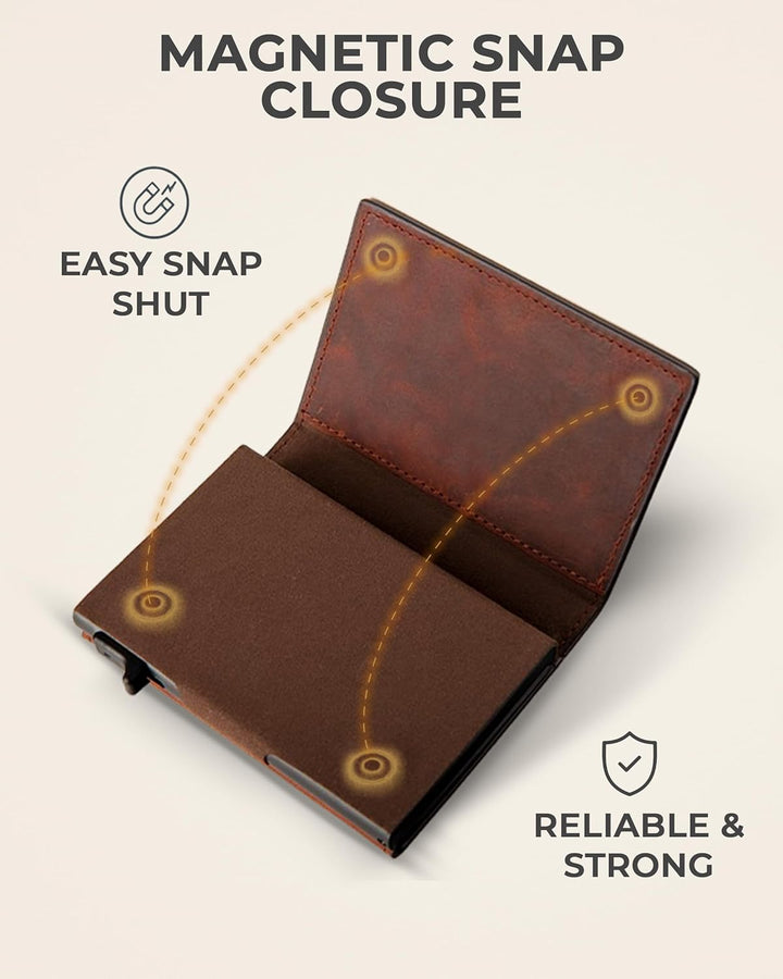 TopMost Billetera desplegable de cuero genuino para hombres, soport...