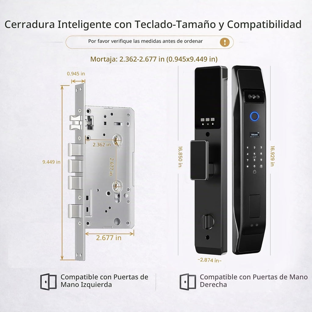 Cerradura de puerta inteligente de reconocimiento facial 3D con portero de video, acceso remoto a la aplicación Tuya, desbloqueo biométrico de huellas dactilares y palma, cerradura de mortaja de