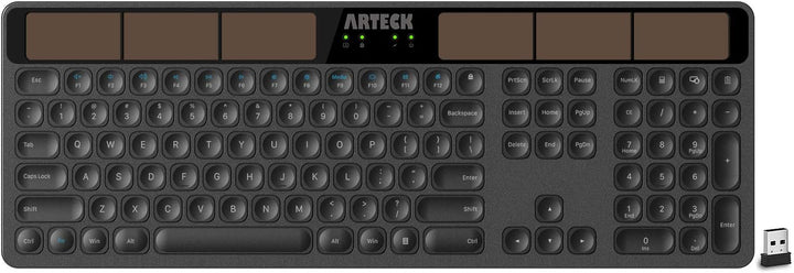 Arteck Teclado Solar Inalámbrico de Tamaño Completo, Teclado de Rec...