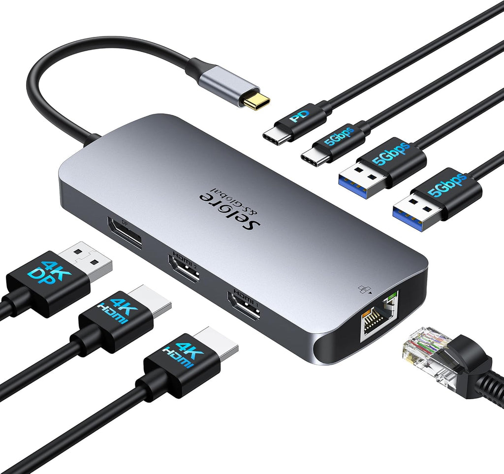 USB C Docking Station Dual Monitor, Selore Docking Station 3 Monitors