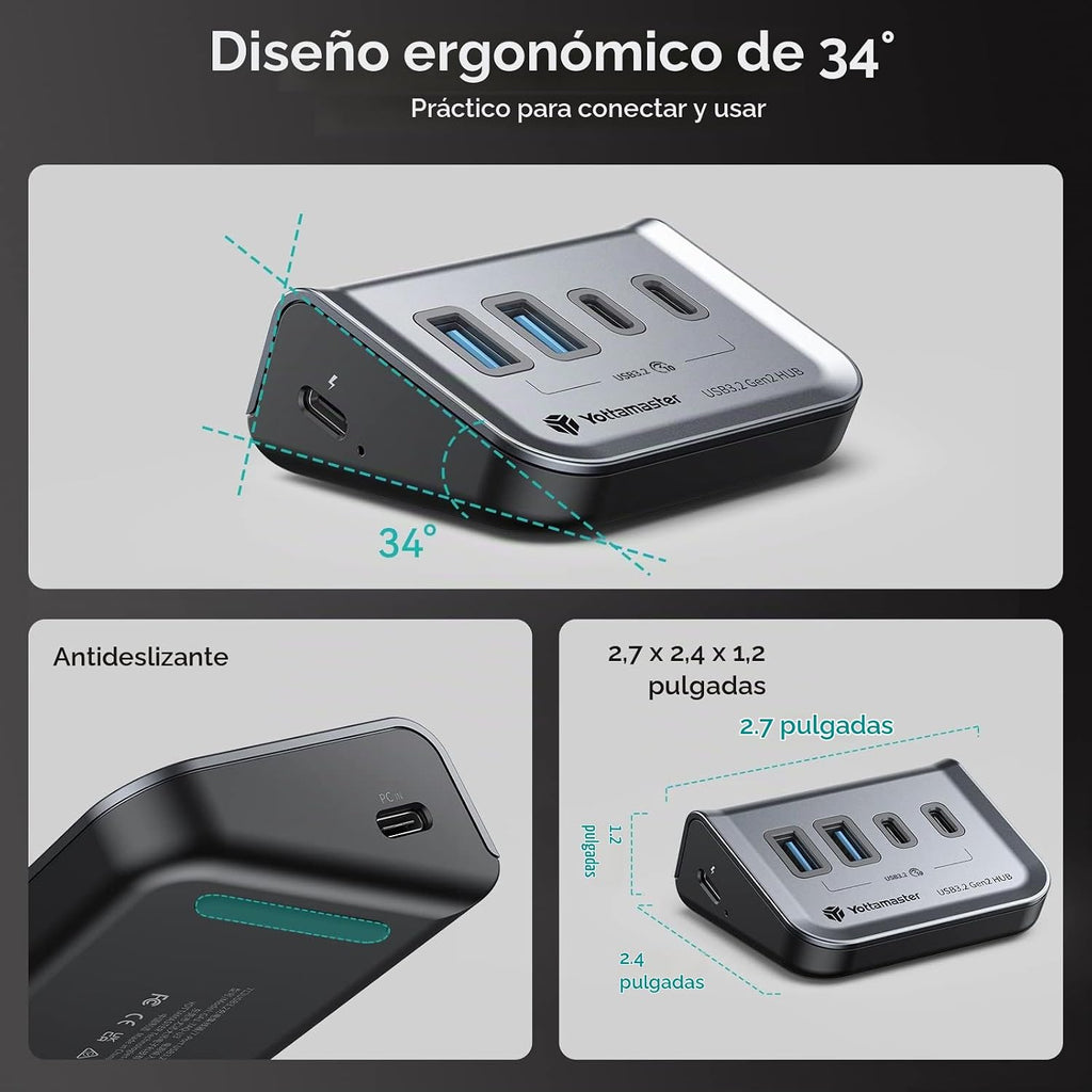 Yottamaster - Hub USB C 4 en 1, divisor de escritorio USB 3.2 Gen 2 de 10