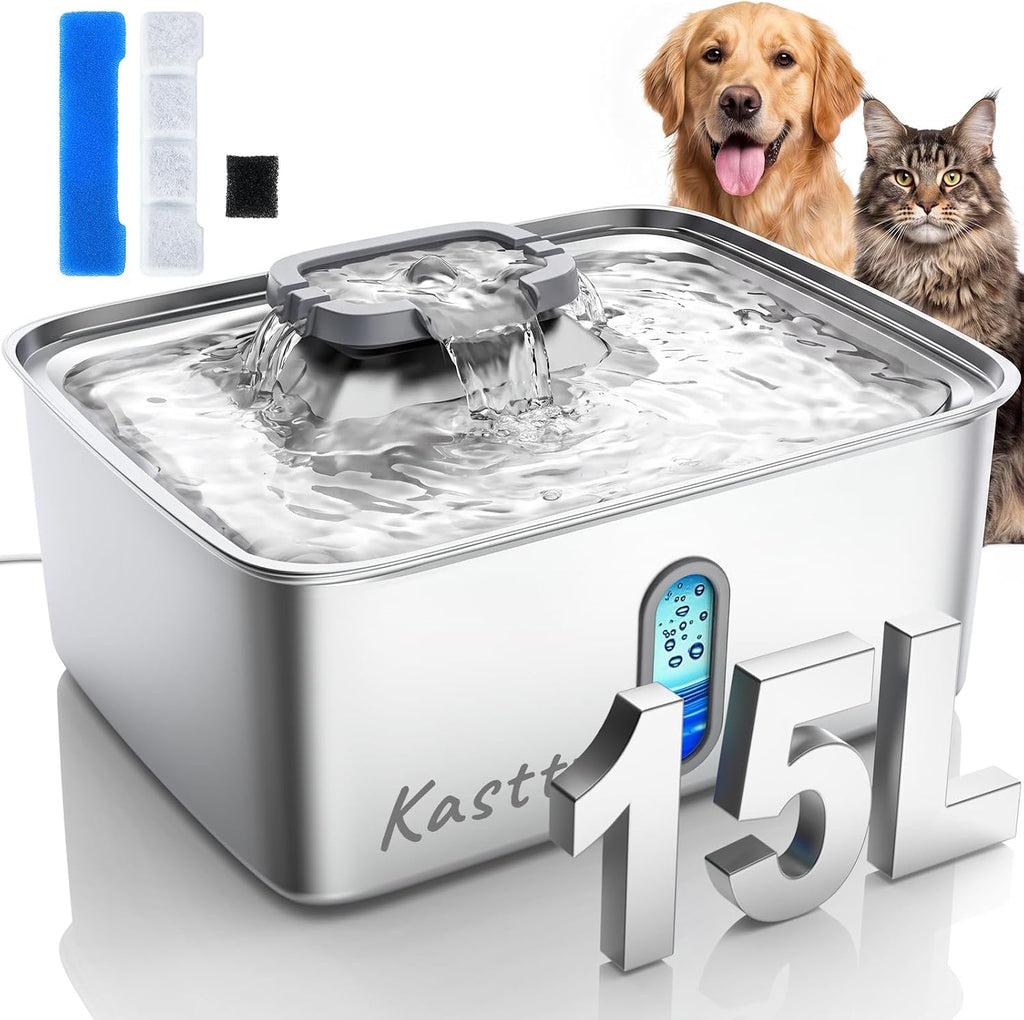 Kastty Fuente de agua para perros de acero inoxidable 4Gal/15L para