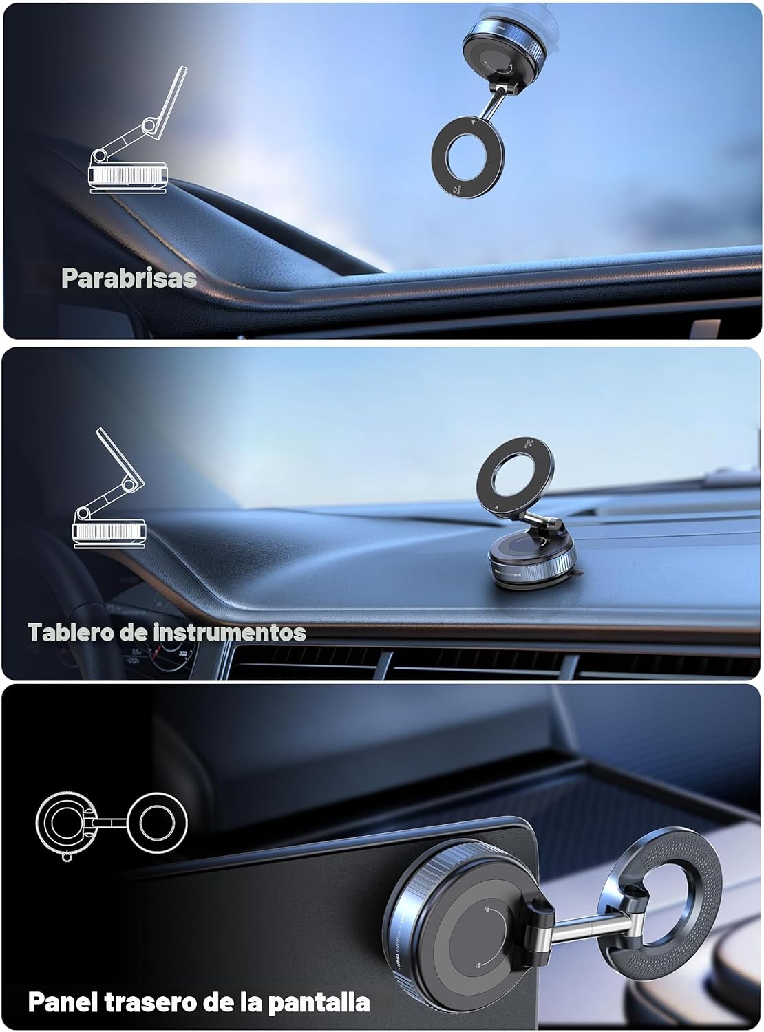 snanlen - Soporte magnético para teléfono con aspiradora de nano gel de 360° para Magsafe [108 + libras de succión más fuerte y 3000 gf magnético más fuerte], soporte de teléfono con ventosa para