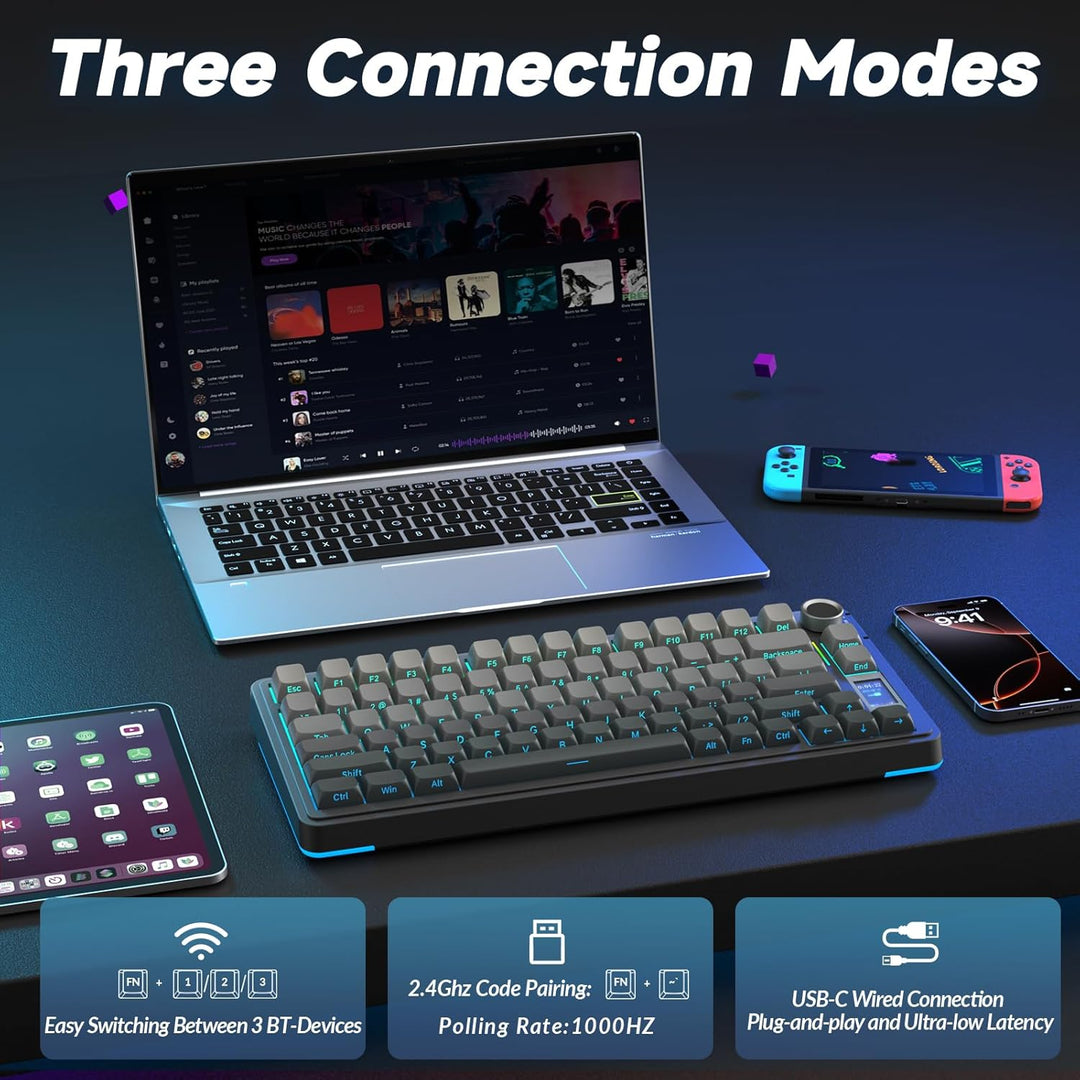 AULA Teclado mecánico inalámbrico S75 PRO con pantalla y perilla, t...