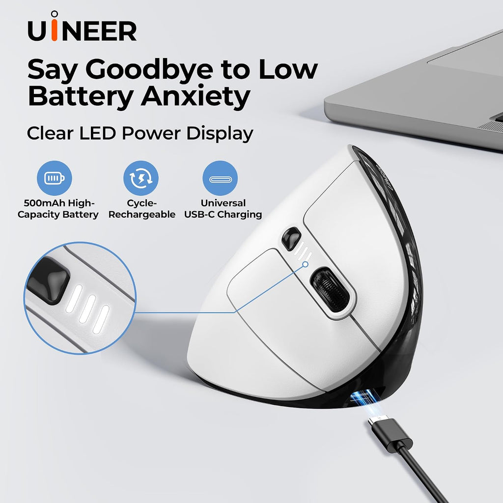 Uineer Ratón vertical inalámbrico ergonómico, 3 modos Bluetooth 5.0/4.0 y