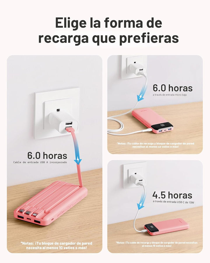 Charmast Cargador portátil con cables incorporados, banco de energí...