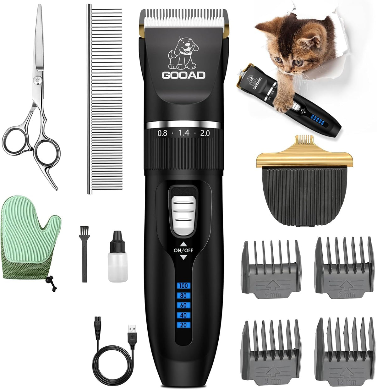 Kit silencioso para cortar gatos y aseo para gatos para cabello