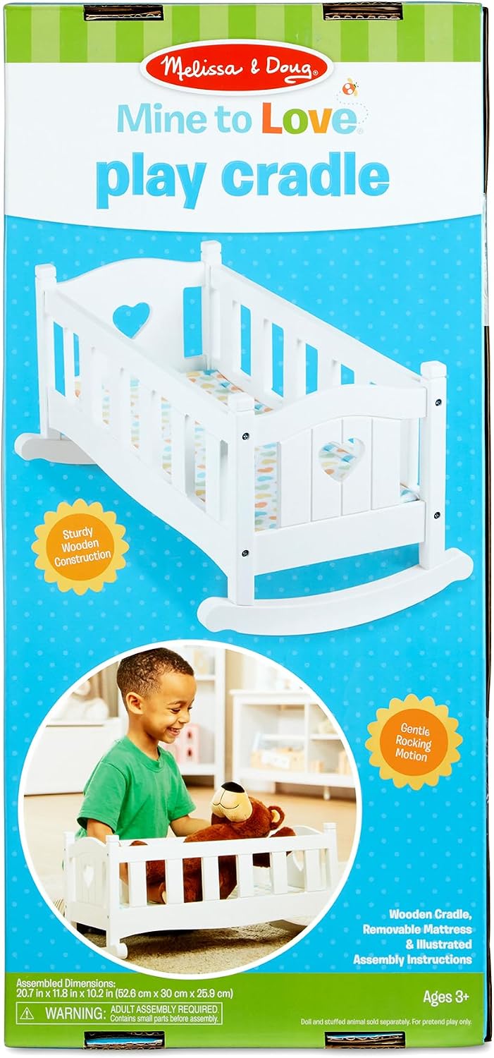 Melissa & Doug Cuna de juego de madera para muñecas y animales de peluche