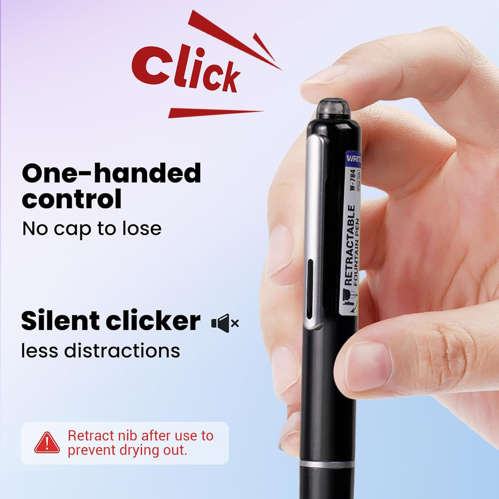 WRITECH Juego de pluma estilográfica retráctil: plumas de tinta negra con plumín fino Incluye 5 cartuchos de tinta, escritura suave para bocetos, diarios, caligrafía, regalo (negro)
