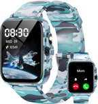 Reloj inteligente para niños de 5 a 12 años, juegos de funciones Ai con pantalla táctil HD, con cámara de video, reproductor de música, podómetro, ritmo cardíaco, rastreador de sueño, regalos de Navidad y cumpleaños para niños (camuflaje, 1.85 pulgadas)