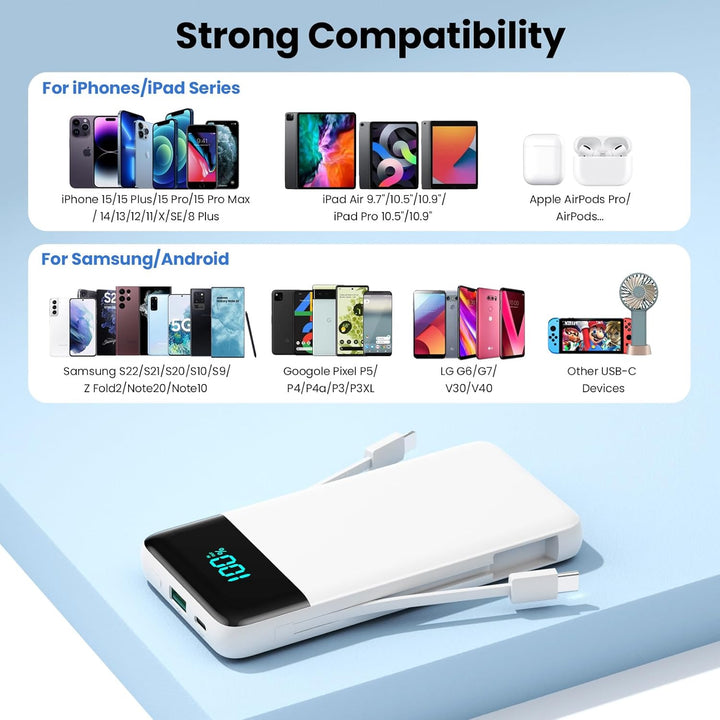 Cargador portátil para iPhone, 13800 mAh Slim Power Bank con cables...