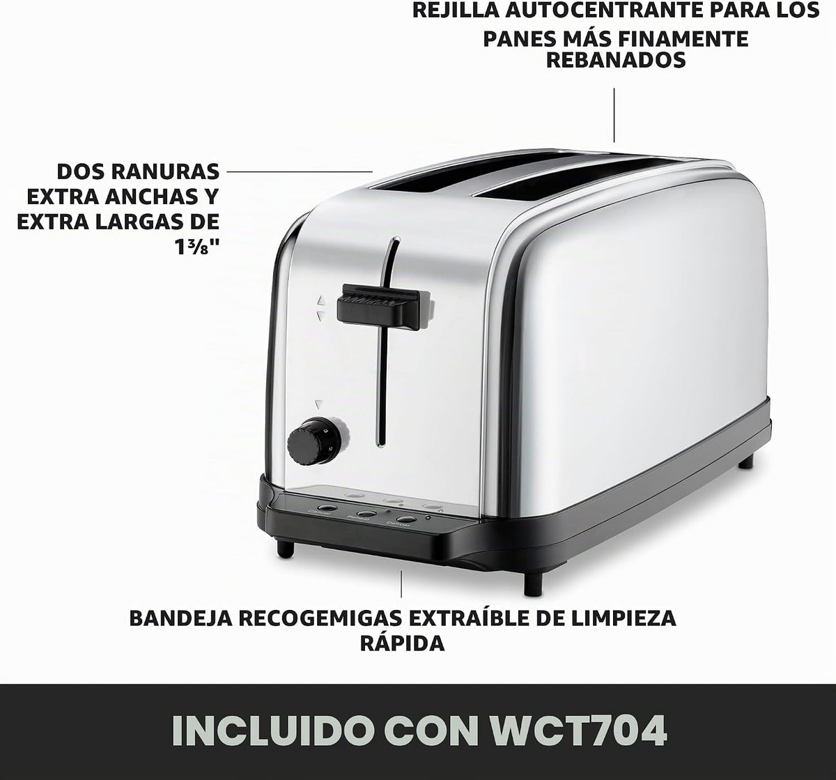 Waring Commercial WCT704 Tostadora Emergente de Servicio Ligero de 4 Rebanadas con Rancha Extra Larga, 120V, Enchufe 5-15 Phase