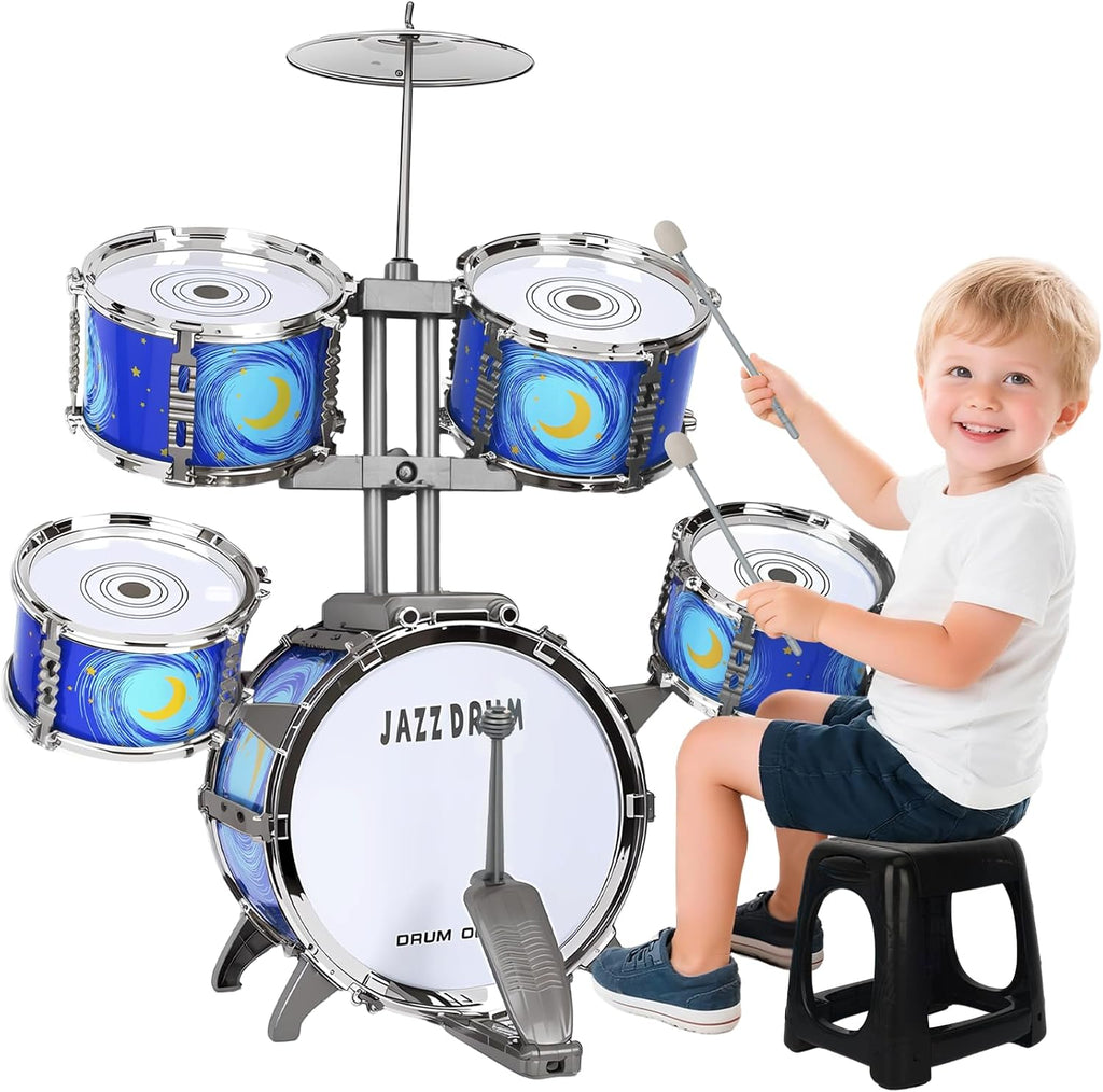 Set de Tambor para Niños Mejorado para Toddlers de 3-5 Años: Tambor Jazz de Plástico con Banqueta