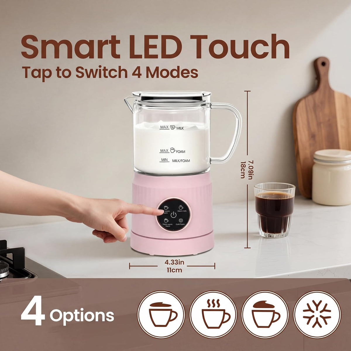 Espumador de leche eléctrico 4 en 1 y vaporizador para leche entera