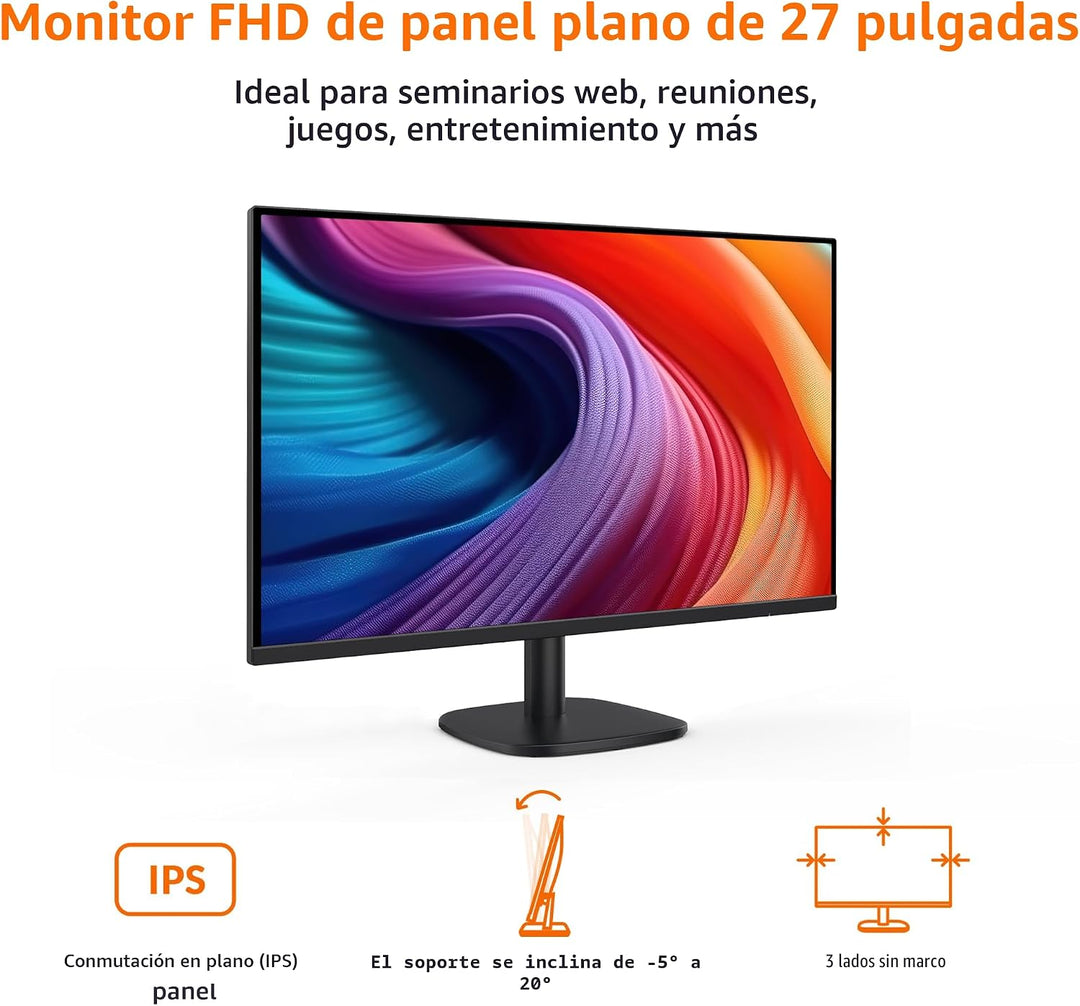Amazon Basics Monitor de 27 pulgadas, FHD 1080P, máximo 100Hz, comp...