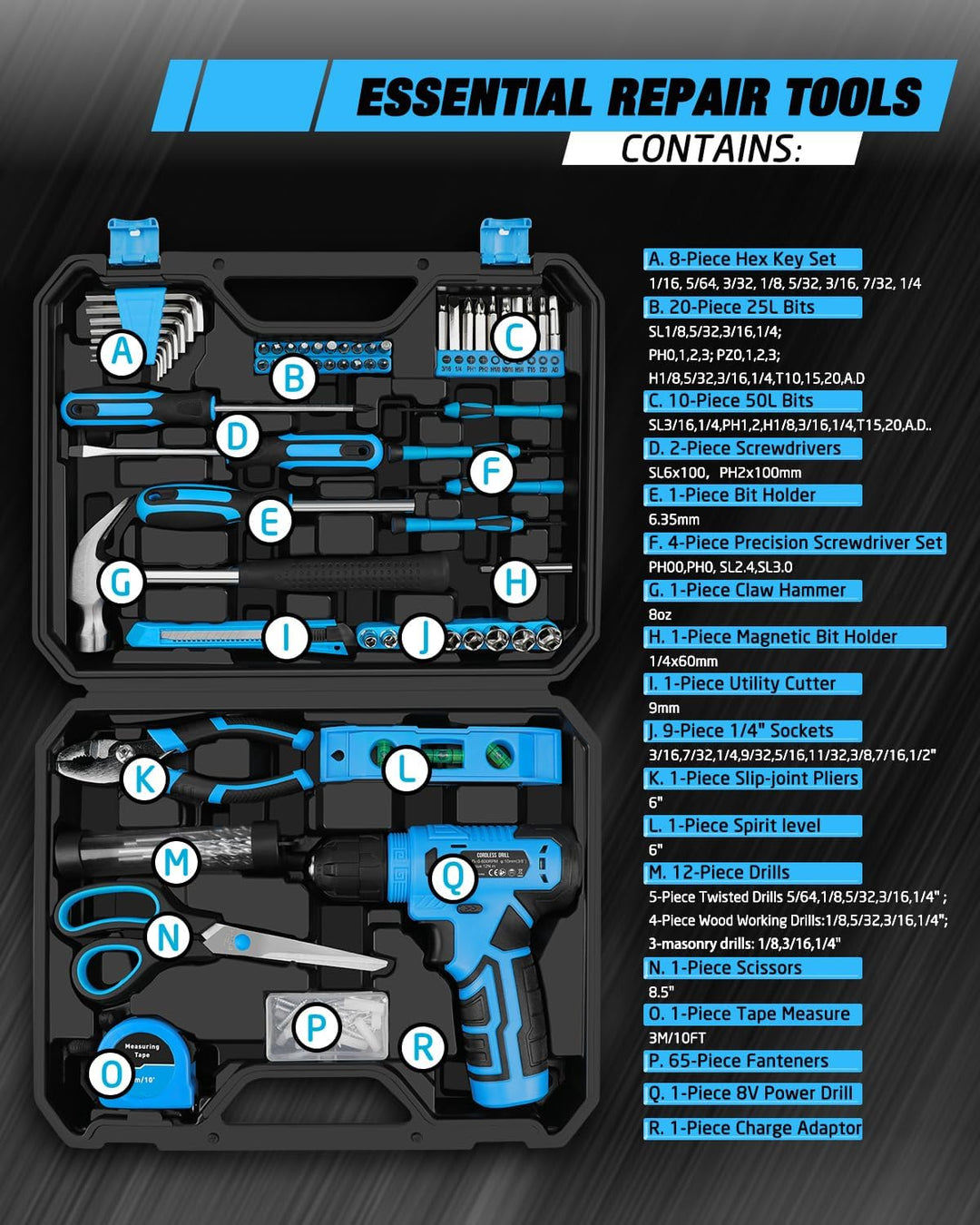 Juego de herramientas de 139 piezas \u2013 Kit de herramientas con...
