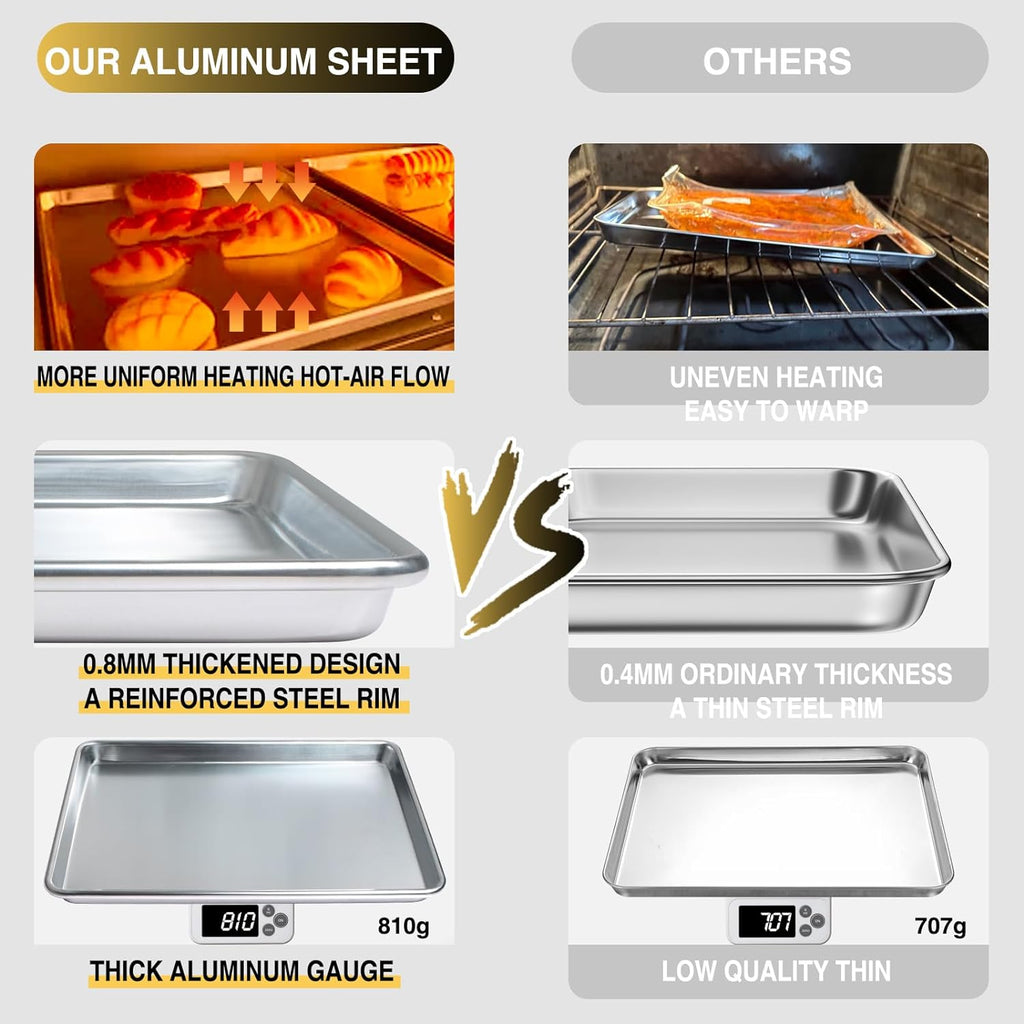 Juego de Bandejas para Hornear de Calidad Comercial, Bandeja de Horno de Aluminio Natural, Bandeja para Repostería a Prueba de Deformación Umite Chef, Bandejas para Galletas Grandes y Gruesas para Hornear, Asar (2 Pack, 18X13In)
