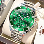 OLEVS Reloj de caballero lujo cronógrafo acero inoxidable pulsera vestimenta impermeable reloj analógico de cuarzo gran esfera luminosa