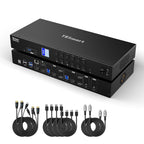 TESmart USB 3.0 HDMI+DP+USB C Interruptor KVM 3 Monitores 4 Computadoras 4K@60Hz, Interruptor KVM de Triple Monitor de 4 Puertos MST, PD de 60W para Laptop, Ethernet de 1G, Emuladores EDID