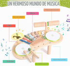 Asweets Juego de batería 7 en 1 para niños pequeños, xilófono de madera, kit de instrumentos musicales, juego para niños pequeños, juego de batería para bebés, juguetes Montessori, juguetes