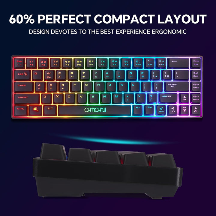 CHONCHOW Combo de teclado y mouse inalámbricos 60 % para juegos, re...
