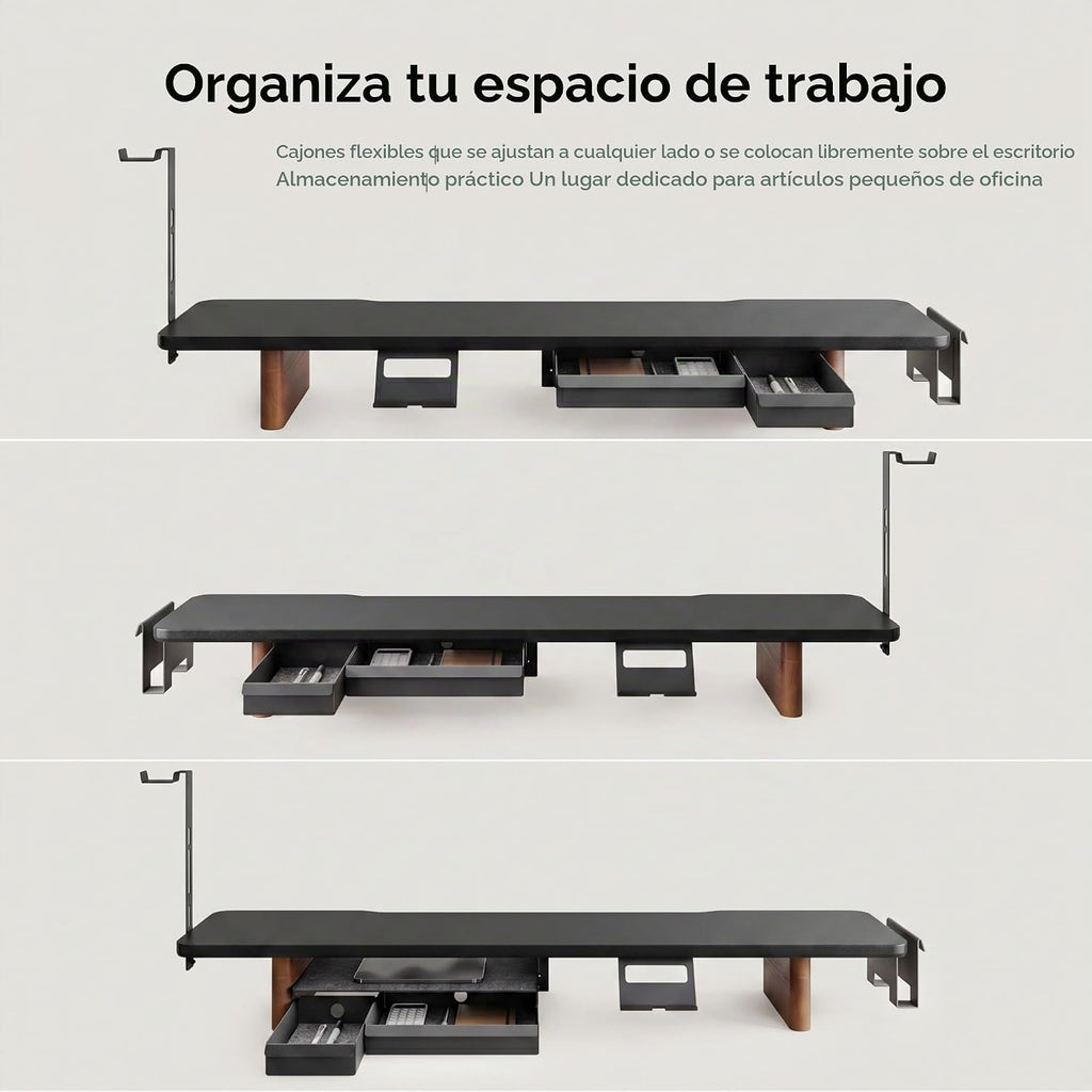 Fenge Soporte Modular Elevador para Doble Monitor con Pata de Madera de Fresno Macizo, 42.5" Negro