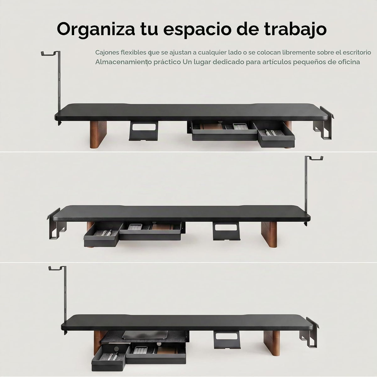 Fenge Soporte Modular Elevador para Doble Monitor con Pata de Madera de Fresno Macizo, 42.5" Negro