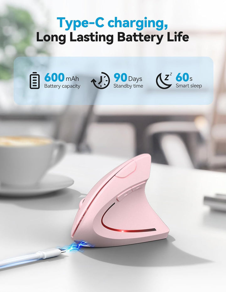 TECKNET Ratón ergonómico, Ratones verticales recargables 2.4G+Bluet...