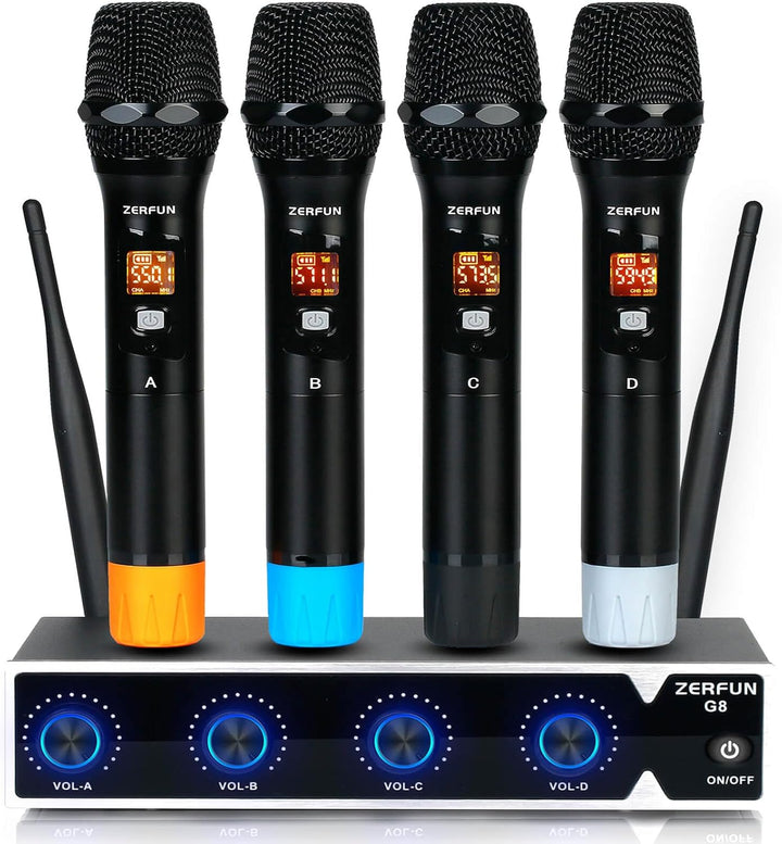 ZERFUN Sistema de micrófono inalámbrico profesional de 4 canales, a...