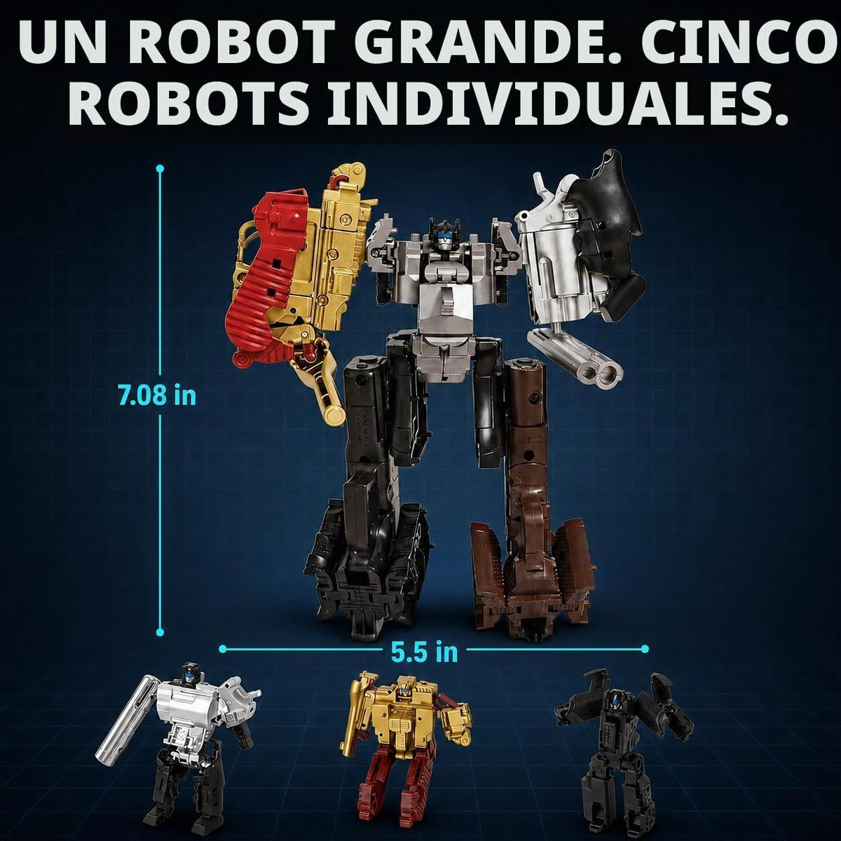 Mini robot transformador 5 en 1 para niños mayores de 6 años