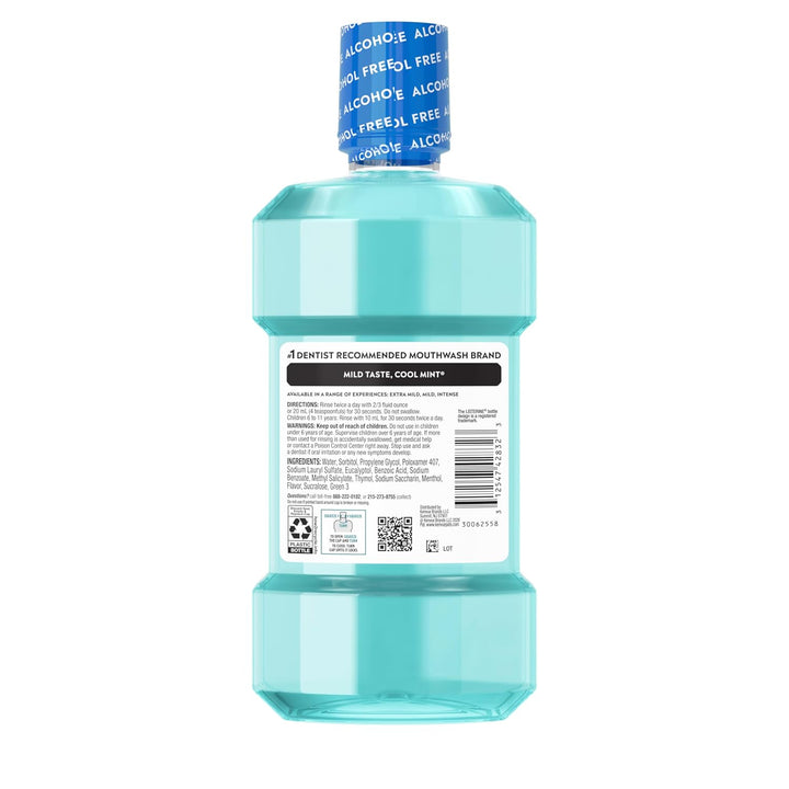 Listerine Enjuague bucal sin alcohol de menta fresca, eliminación d...