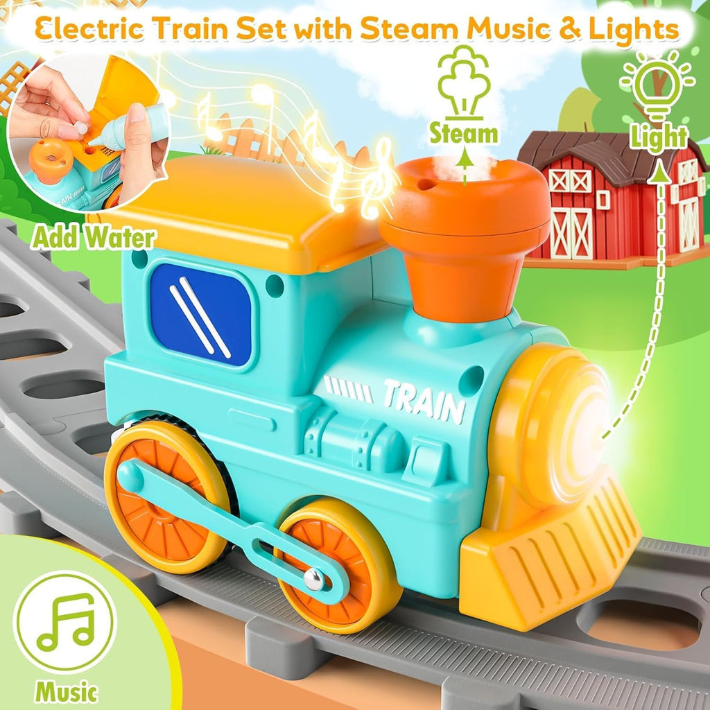 Juguetes de tren de granja para niños pequeños de 1 a 3 años, juego de tren
