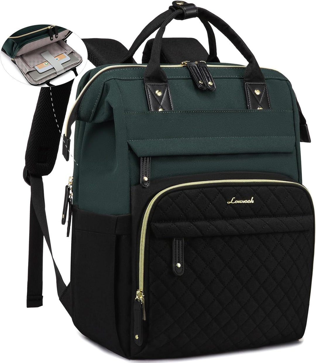 LOVEVOOK Mochila para laptop para mujer, Verde Oscuro Negro, Elegan...