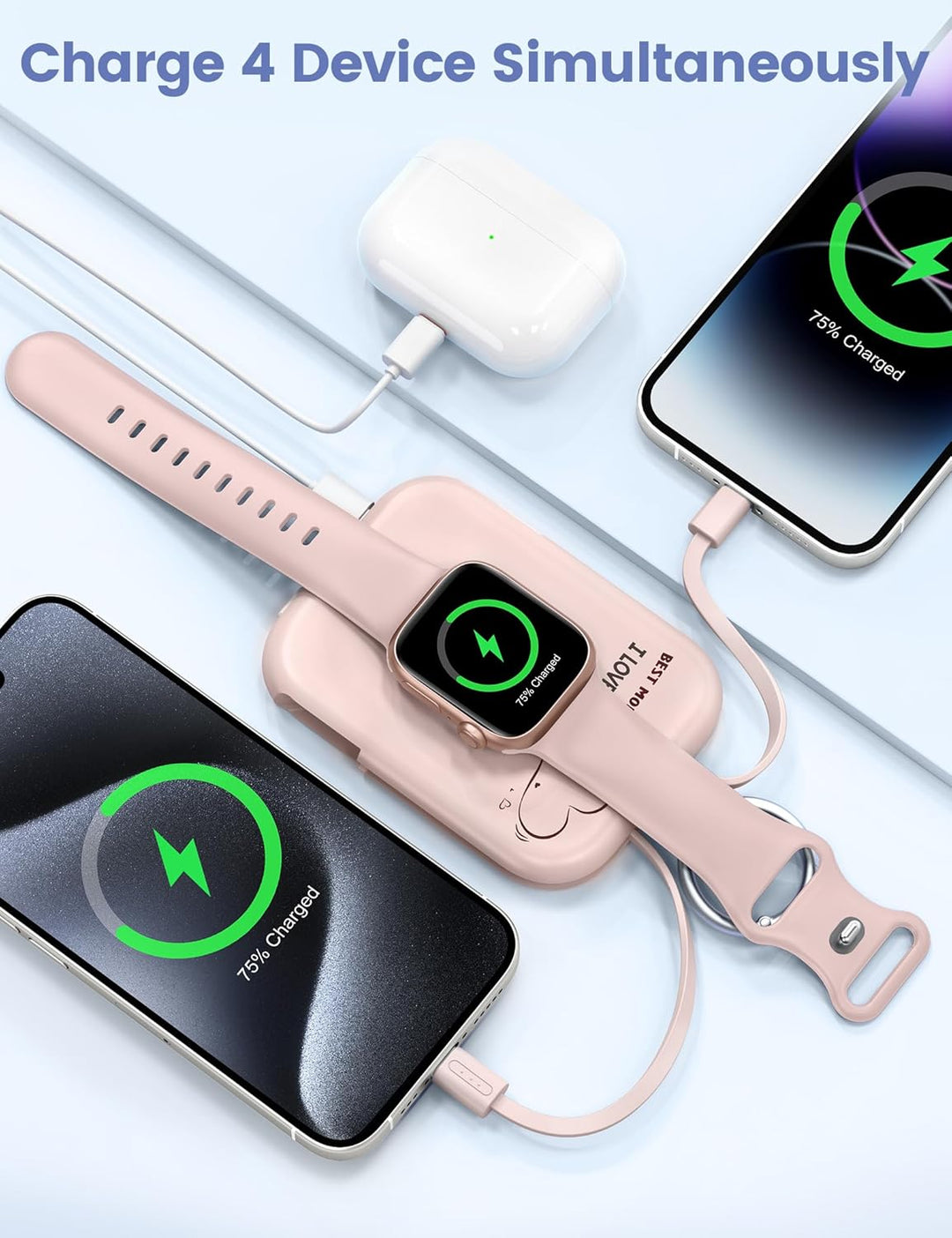 RORRY Cargador portátil, batería externa de 5000 mAh con cables int...
