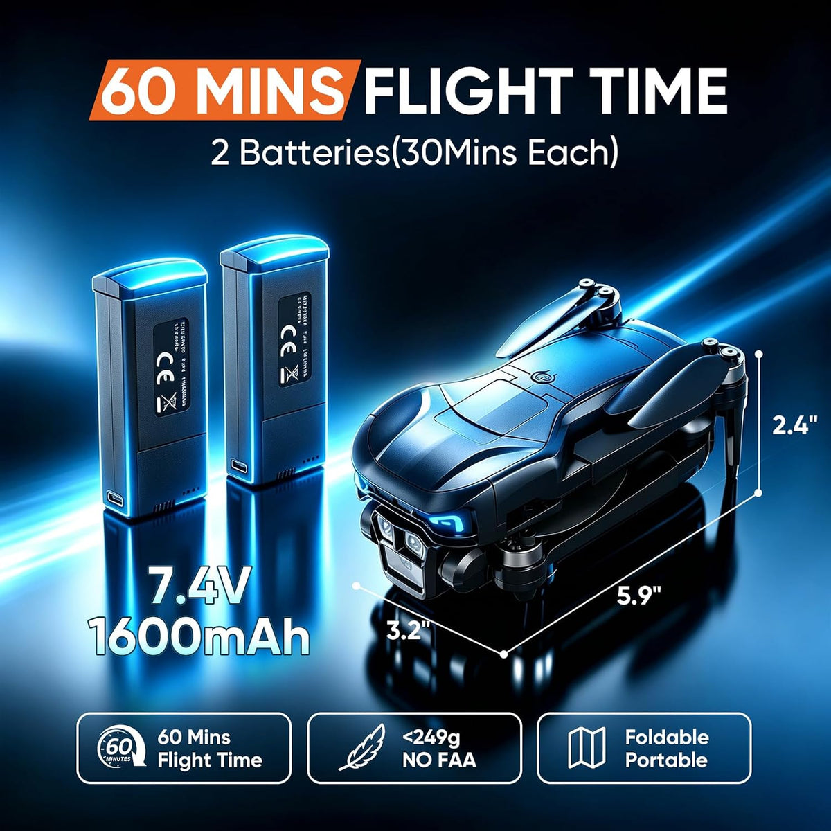 Drone con cámara para adultos 4K, dron GPS con controlador de pantalla de 4.5 pulgadas, motor sin escobillas, retorno automático GPS, cuadricóptero RC plegable con 60 minutos de tiempo de vuelo, menos