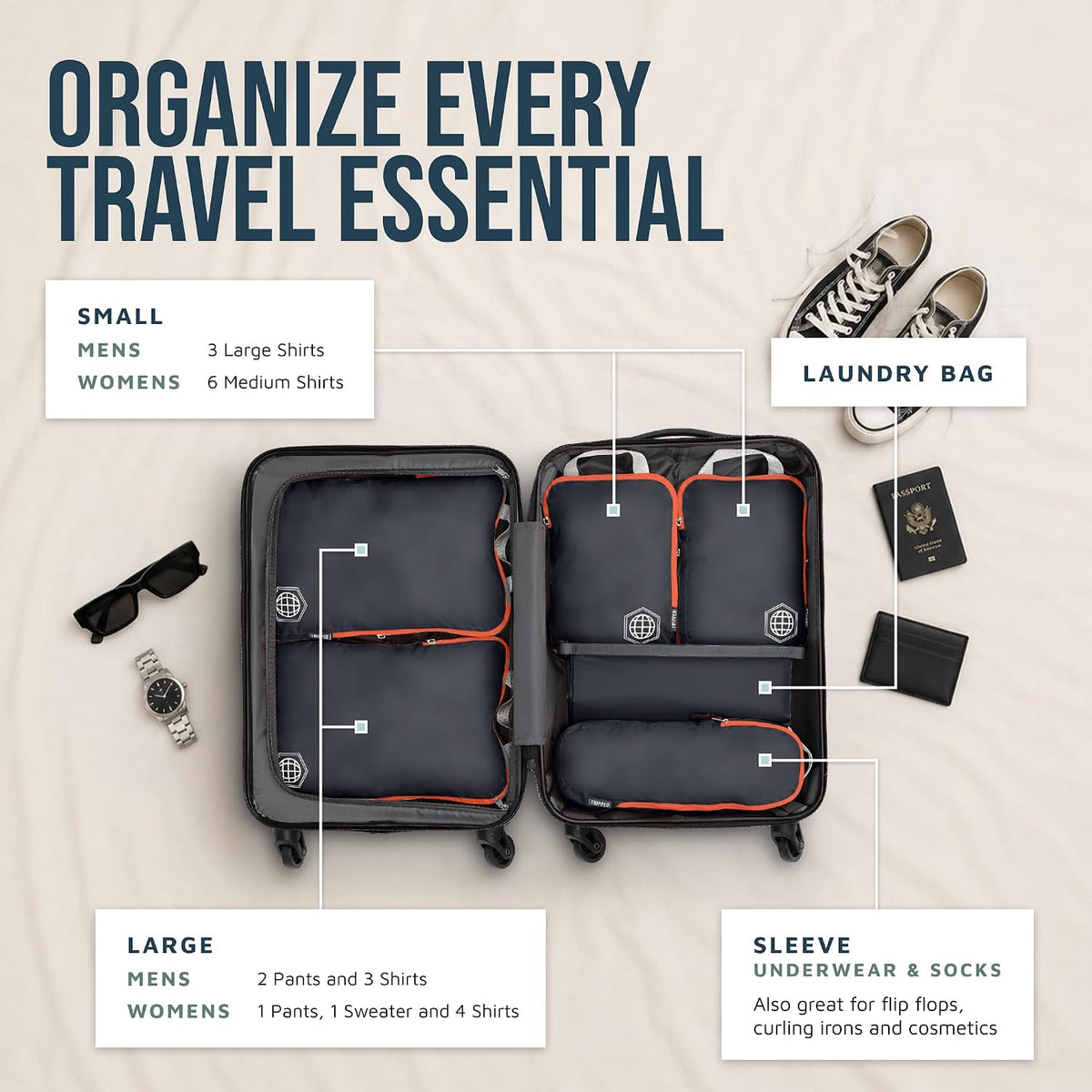 TRIPPED Travel Gear Paquete de 6 cubos de compresión para equipaje de mano