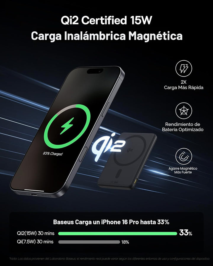 Baseus Picogo Banco de Energía, Cargador Portátil Certificado Qi2 d...