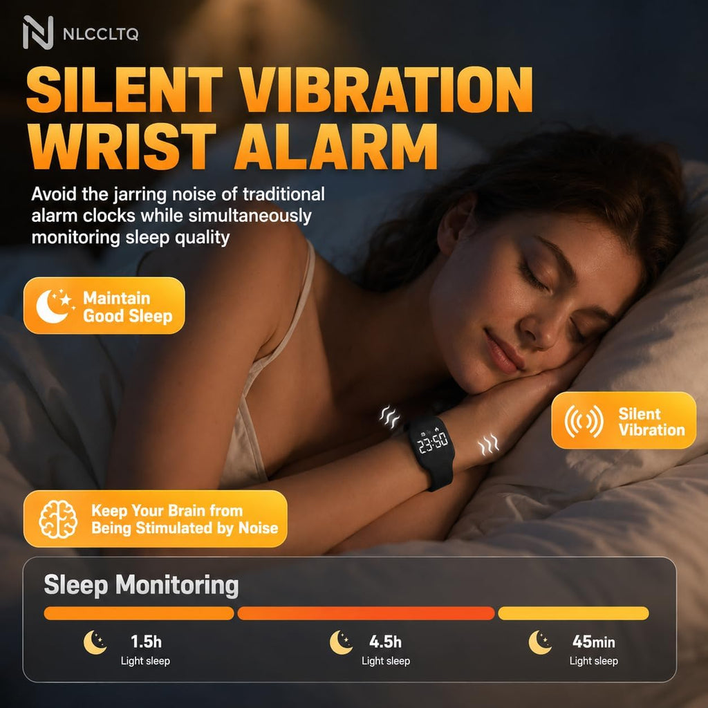 Pulsera de alarma vibratoria para personas que duermen pesadas, pulsera digital para hombre, reloj de pulsera inteligente, relojes de viaje, banda de choque silencioso, banda de despertador