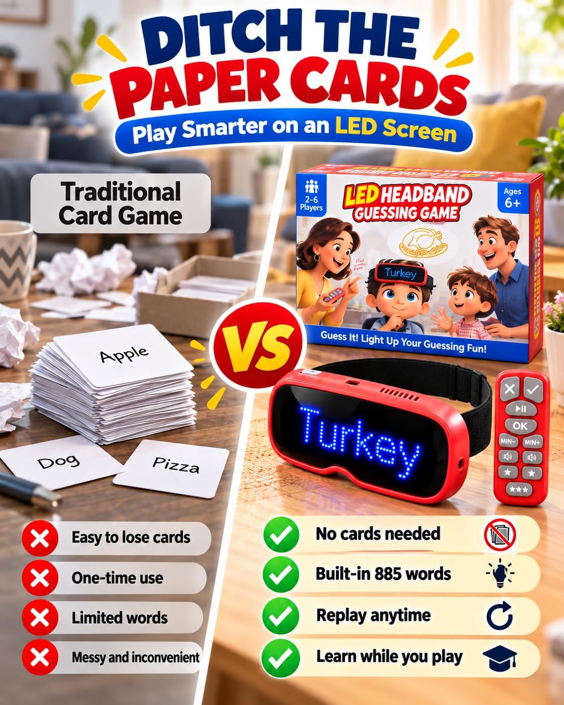 KOKODI Divertido juego de frases familiares para risas sin fin | Diadema LED electrónica con control remoto, no necesita tarjetas, juego de fiesta interactivo para niños, adultos y grupos