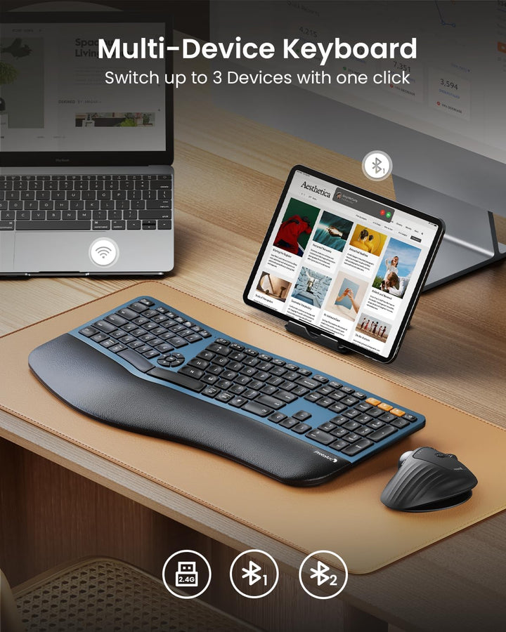 ProtoArc Teclado ergonómico Bluetooth retroiluminado, EK01 Plus, te...